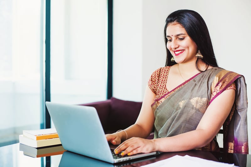 Indian woman working from office